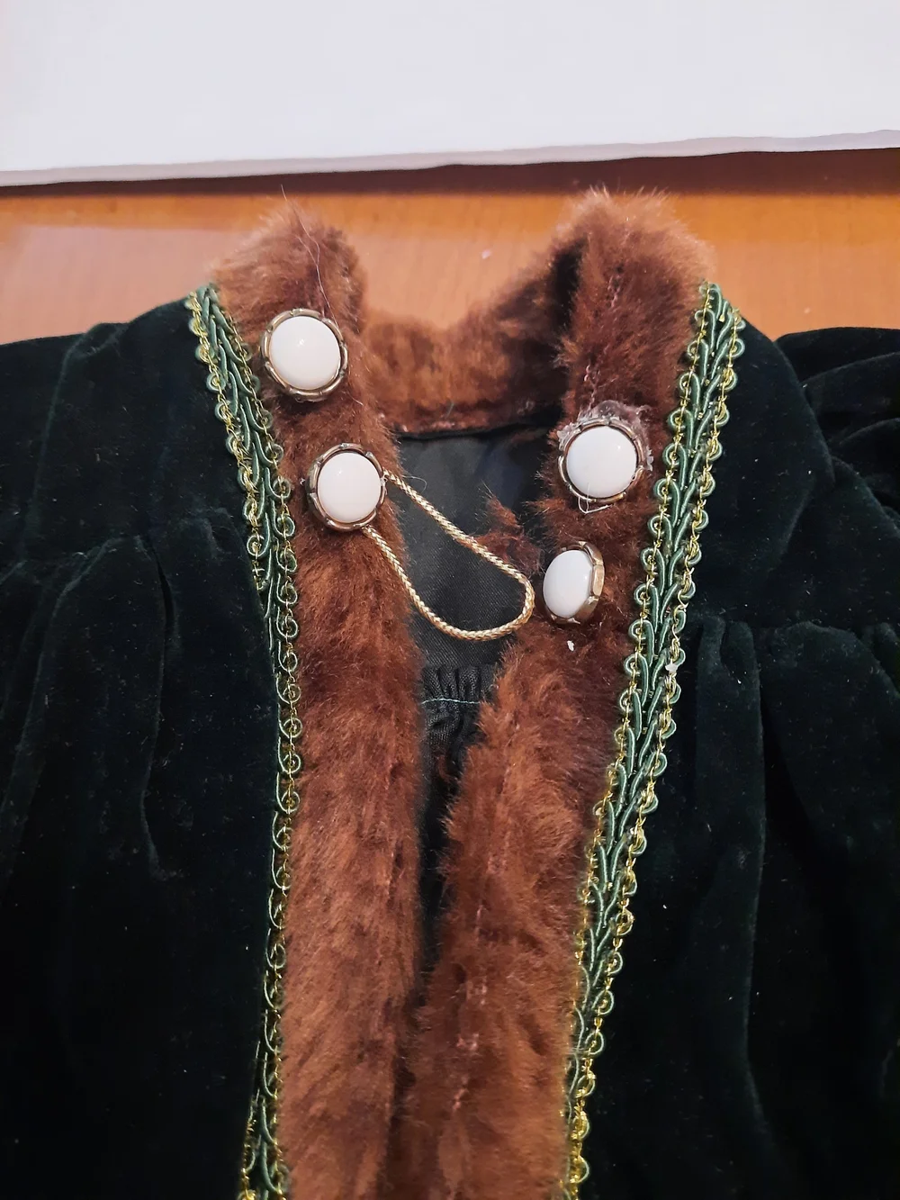 Velvet Doll Coat with Brown Faux Fur Trim